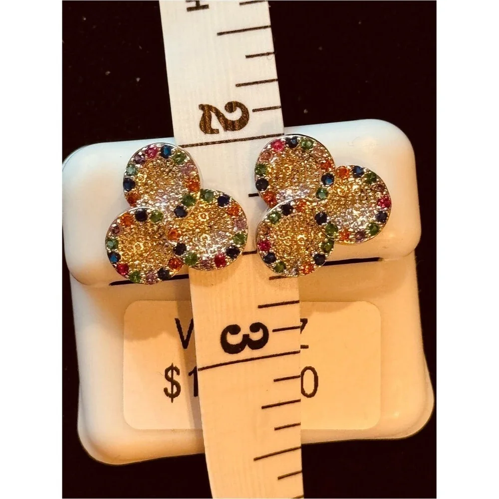 Multi Color VVS CZ Pavé Cluster Stud Earrings NWT Rainbow Stainless Steel